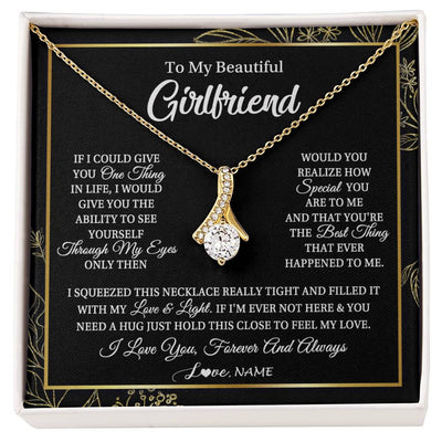 Alluring Beauty Necklace 18K Yellow Gold Finish | Personalized To My Beautiful Girlfriend Necklace From Boyfriend Feel My Love For Her Girlfriend Birthday Valentines Day Christmas Customized Message Card | teecentury