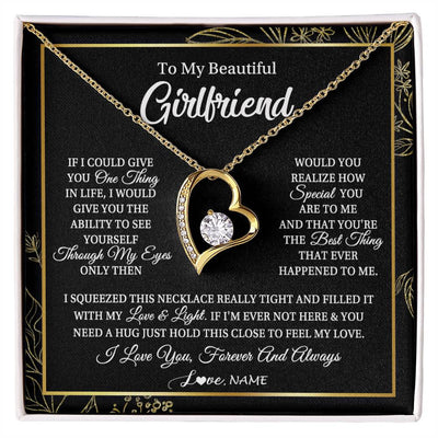 Forever Love Necklace 18K Yellow Gold Finish | Personalized To My Beautiful Girlfriend Necklace From Boyfriend Feel My Love For Her Girlfriend Birthday Valentines Day Christmas Customized Message Card | teecentury