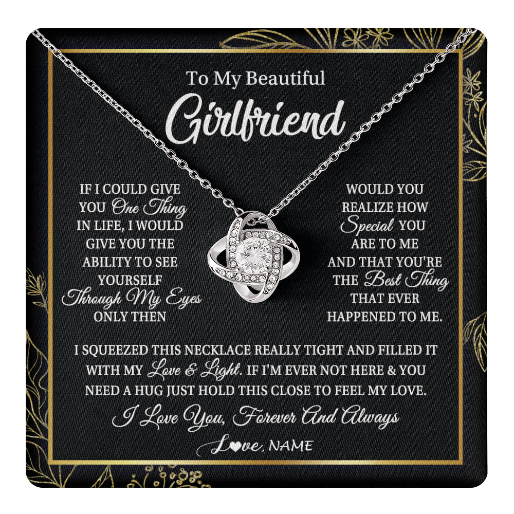 Love Knot Necklace 14K White Gold Finish | 1 | Personalized To My Beautiful Girlfriend Necklace From Boyfriend Feel My Love For Her Girlfriend Birthday Valentines Day Christmas Customized Message Card | teecentury