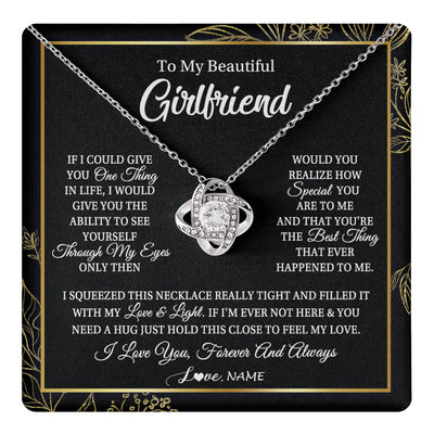 Love Knot Necklace 14K White Gold Finish | 1 | Personalized To My Beautiful Girlfriend Necklace From Boyfriend Feel My Love For Her Girlfriend Birthday Valentines Day Christmas Customized Message Card | teecentury