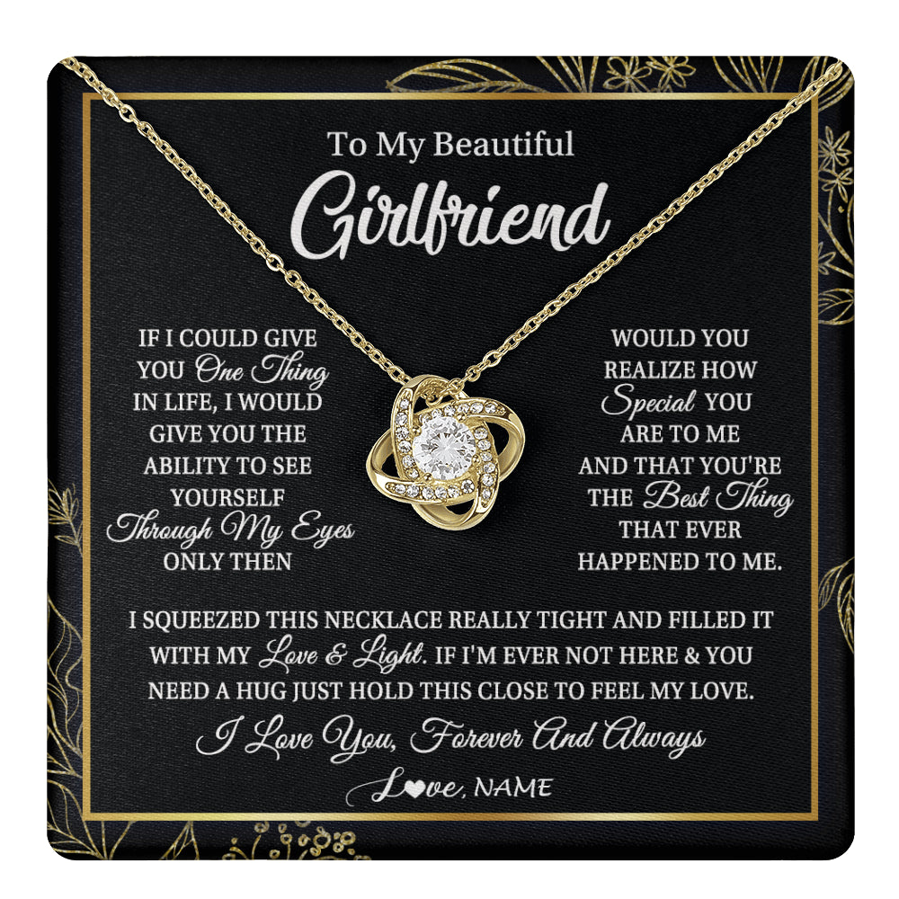 Love Knot Necklace 18K Yellow Gold Finish | 1 | Personalized To My Beautiful Girlfriend Necklace From Boyfriend Feel My Love For Her Girlfriend Birthday Valentines Day Christmas Customized Message Card | teecentury