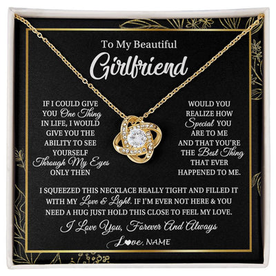 Love Knot Necklace 18K Yellow Gold Finish | Personalized To My Beautiful Girlfriend Necklace From Boyfriend Feel My Love For Her Girlfriend Birthday Valentines Day Christmas Customized Message Card | teecentury
