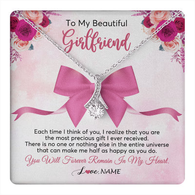 Alluring Beauty Necklace 14K White Gold Finish | 1 | Personalized To My Beautiful Girlfriend Necklace From Boyfriend Forever In My Heart Girlfriend Birthday Valentines Christmas Customized Gift Box Message Card | teecentury