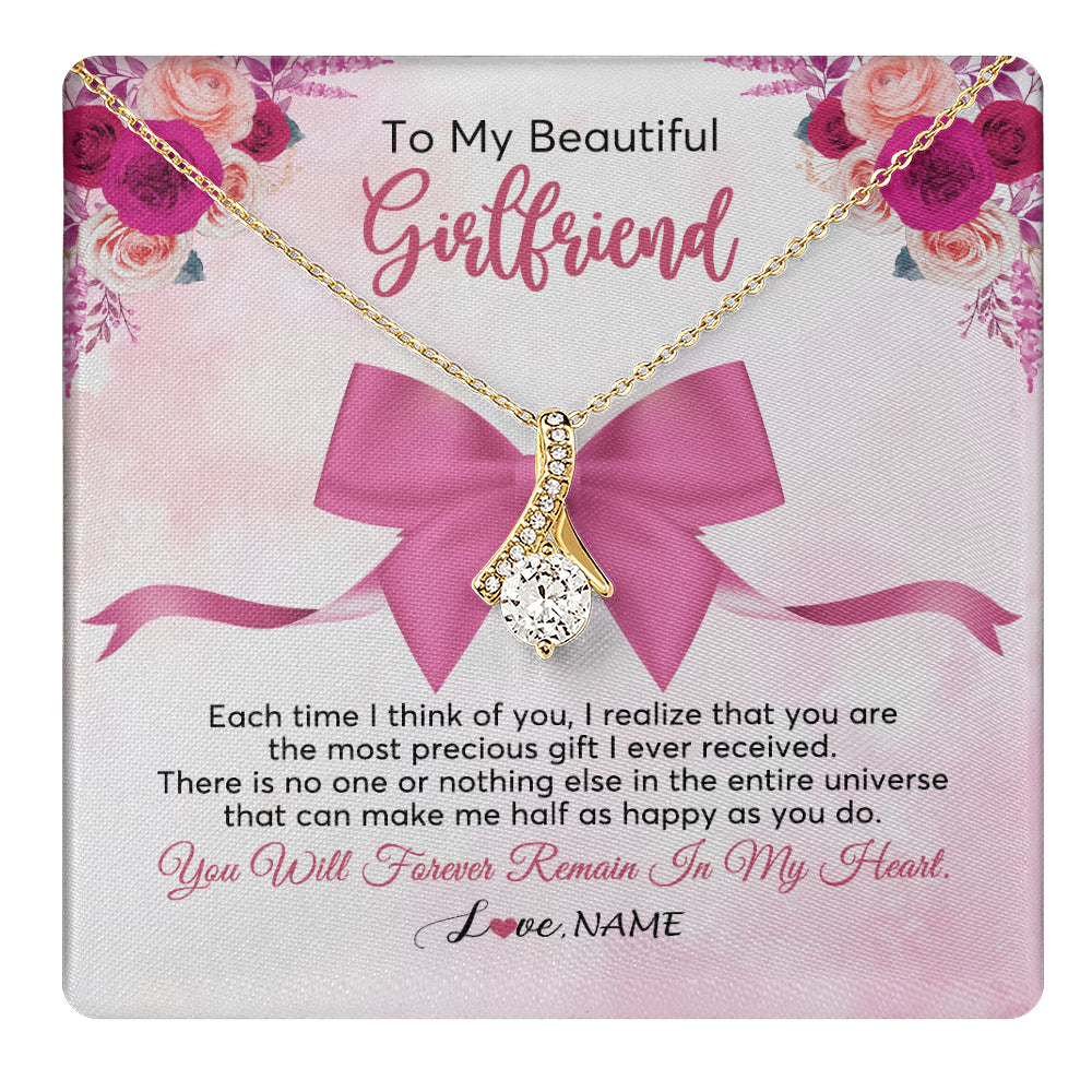 Alluring Beauty Necklace 18K Yellow Gold Finish | 1 | Personalized To My Beautiful Girlfriend Necklace From Boyfriend Forever In My Heart Girlfriend Birthday Valentines Christmas Customized Gift Box Message Card | teecentury