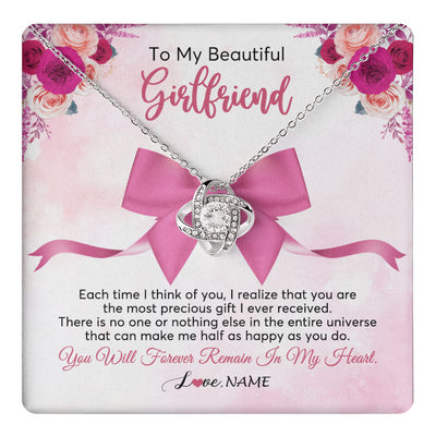 Love Knot Necklace 14K White Gold Finish | 1 | Personalized To My Beautiful Girlfriend Necklace From Boyfriend Forever In My Heart Girlfriend Birthday Valentines Christmas Customized Gift Box Message Card | teecentury