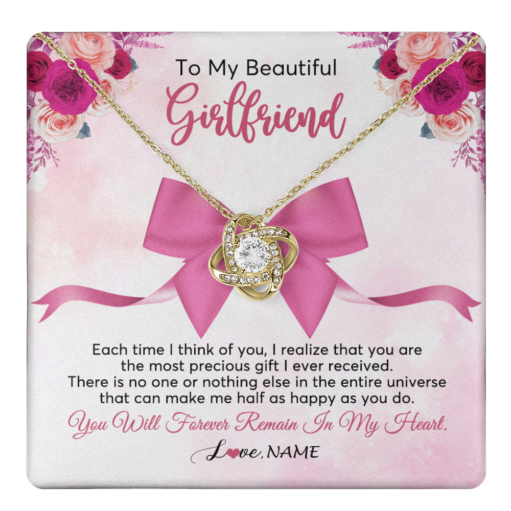 Love Knot Necklace 18K Yellow Gold Finish | 1 | Personalized To My Beautiful Girlfriend Necklace From Boyfriend Forever In My Heart Girlfriend Birthday Valentines Christmas Customized Gift Box Message Card | teecentury