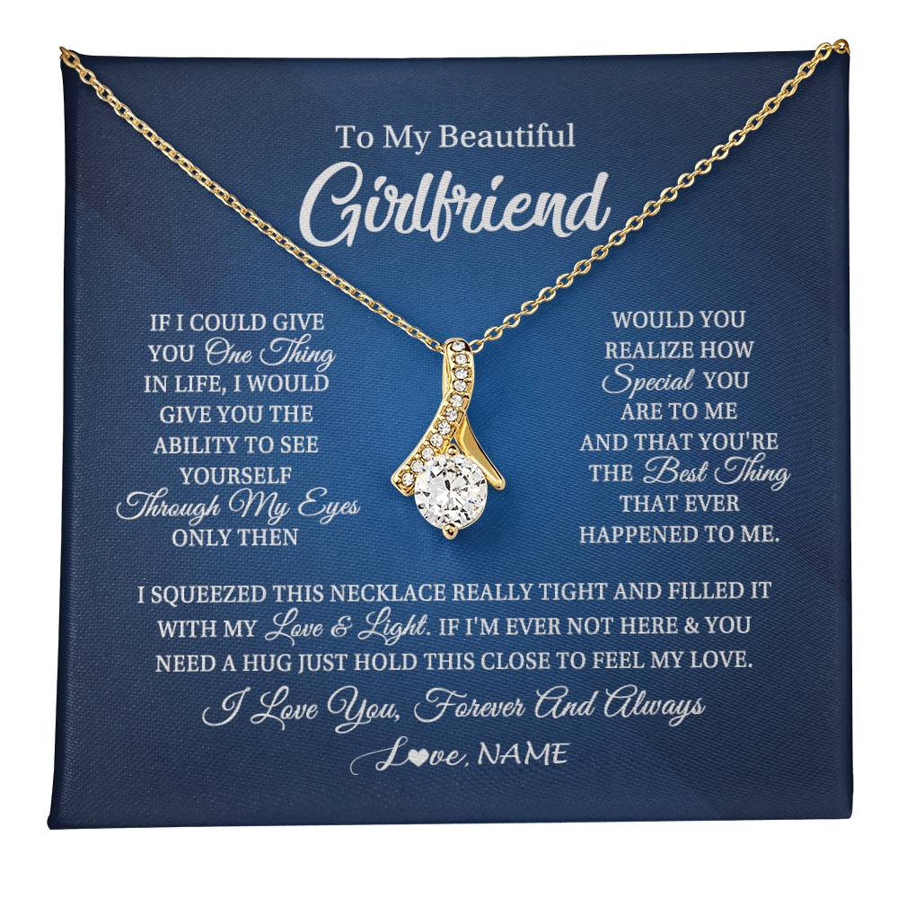 Alluring Beauty Necklace 18K Yellow Gold Finish | 1 | Personalized To My Beautiful Girlfriend Necklace From Boyfriend Hold This Close My Love Girlfriend Birthday Christmas Customized Gift Box Message Card | teecentury