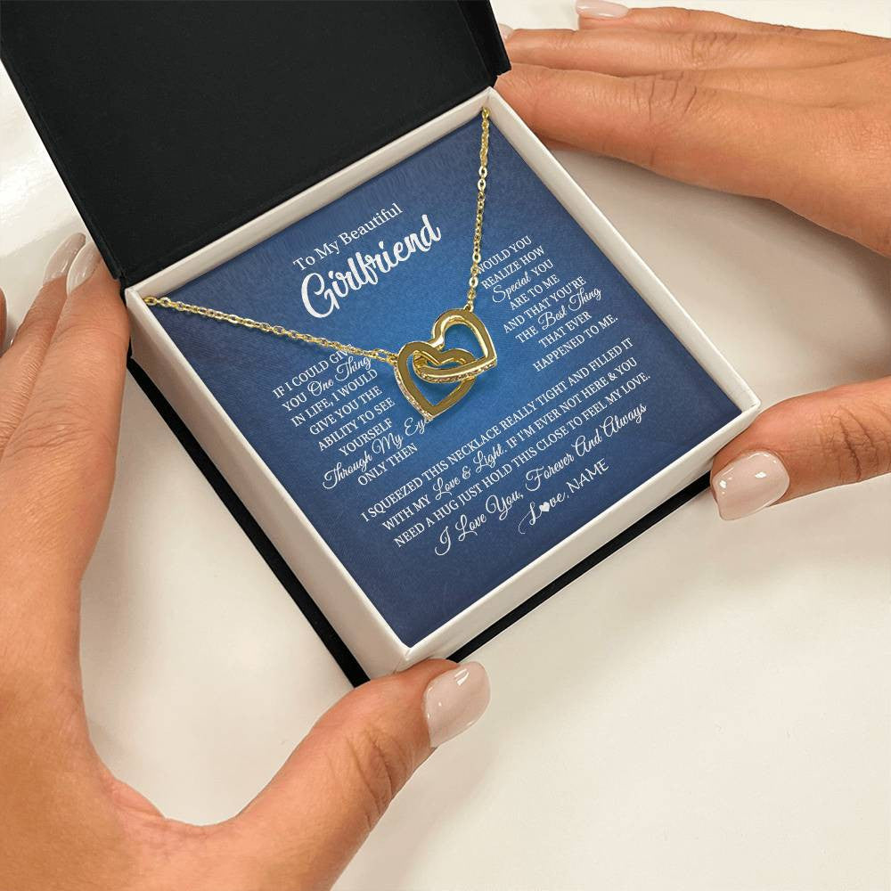 Interlocking Hearts Necklace 18K Yellow Gold Finish | 2 | Personalized To My Beautiful Girlfriend Necklace From Boyfriend Hold This Close My Love Girlfriend Birthday Christmas Customized Gift Box Message Card | teecentury