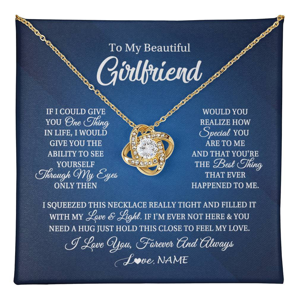 Love Knot Necklace 18K Yellow Gold Finish | 1 | Personalized To My Beautiful Girlfriend Necklace From Boyfriend Hold This Close My Love Girlfriend Birthday Christmas Customized Gift Box Message Card | teecentury