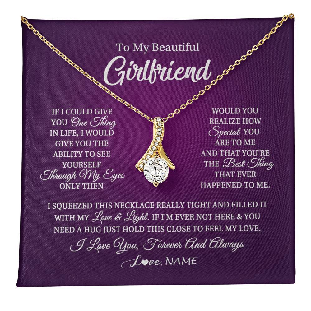 Alluring Beauty Necklace 18K Yellow Gold Finish | 1 | Personalized To My Beautiful Girlfriend Necklace From Boyfriend I Love You Wife Birthday Valentines Day Christmas Jewelry Customized Gift Box Message Card | teecentury