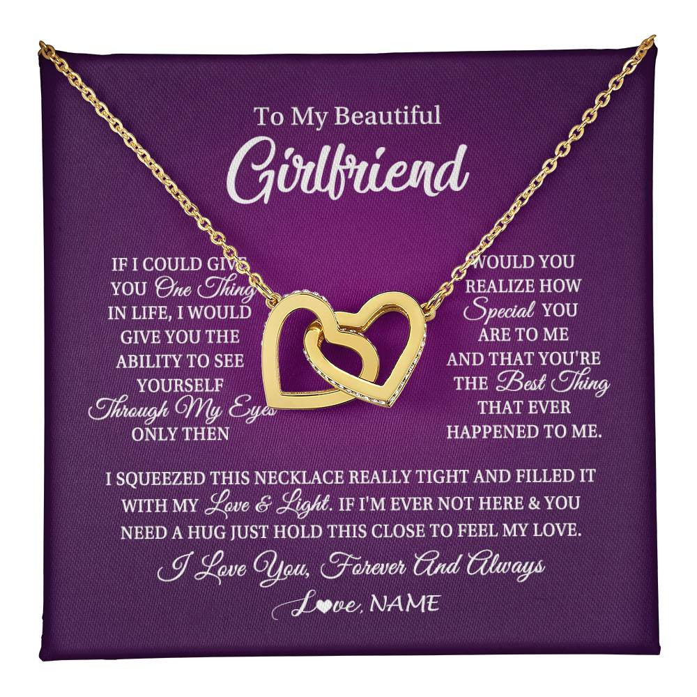 Interlocking Hearts Necklace 18K Yellow Gold Finish | 1 | Personalized To My Beautiful Girlfriend Necklace From Boyfriend I Love You Wife Birthday Valentines Day Christmas Jewelry Customized Gift Box Message Card | teecentury