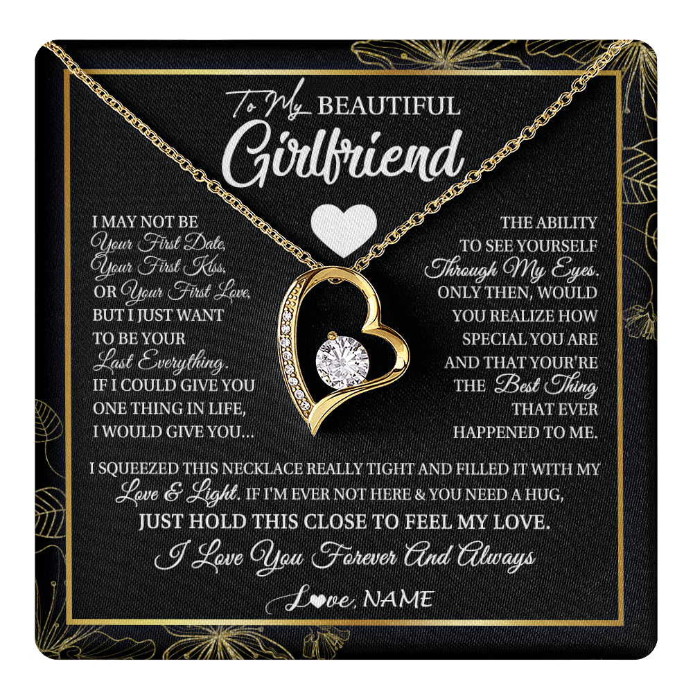Forever Love Necklace 18K Yellow Gold Finish | 1 | Personalized To My Beautiful Girlfriend Necklace From Boyfriend I May Not Be Your First Day Girlfriend Valentines Day Birthday Customized Gift Box Message Card | teecentury