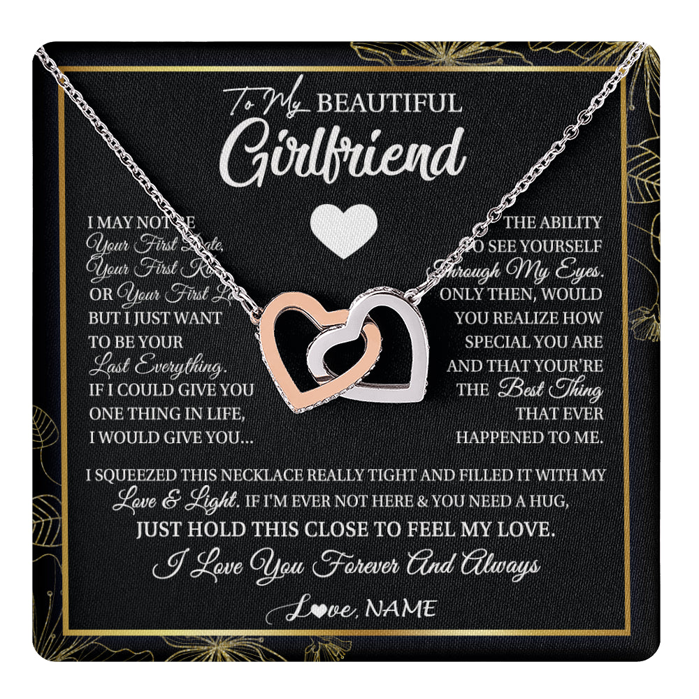 Interlocking Hearts Necklace Stainless Steel & Rose Gold Finish | 1 | Personalized To My Beautiful Girlfriend Necklace From Boyfriend I May Not Be Your First Day Girlfriend Valentines Day Birthday Customized Gift Box Message Card | teecentury