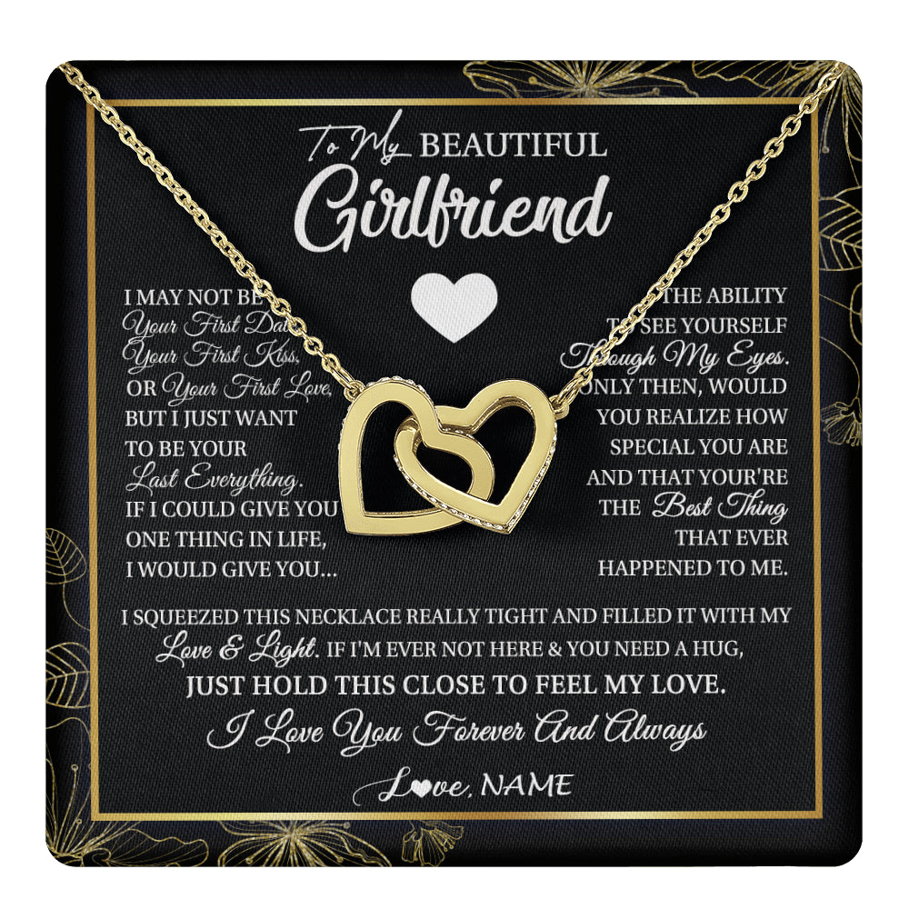 Interlocking Hearts Necklace 18K Yellow Gold Finish | 1 | Personalized To My Beautiful Girlfriend Necklace From Boyfriend I May Not Be Your First Day Girlfriend Valentines Day Birthday Customized Gift Box Message Card | teecentury