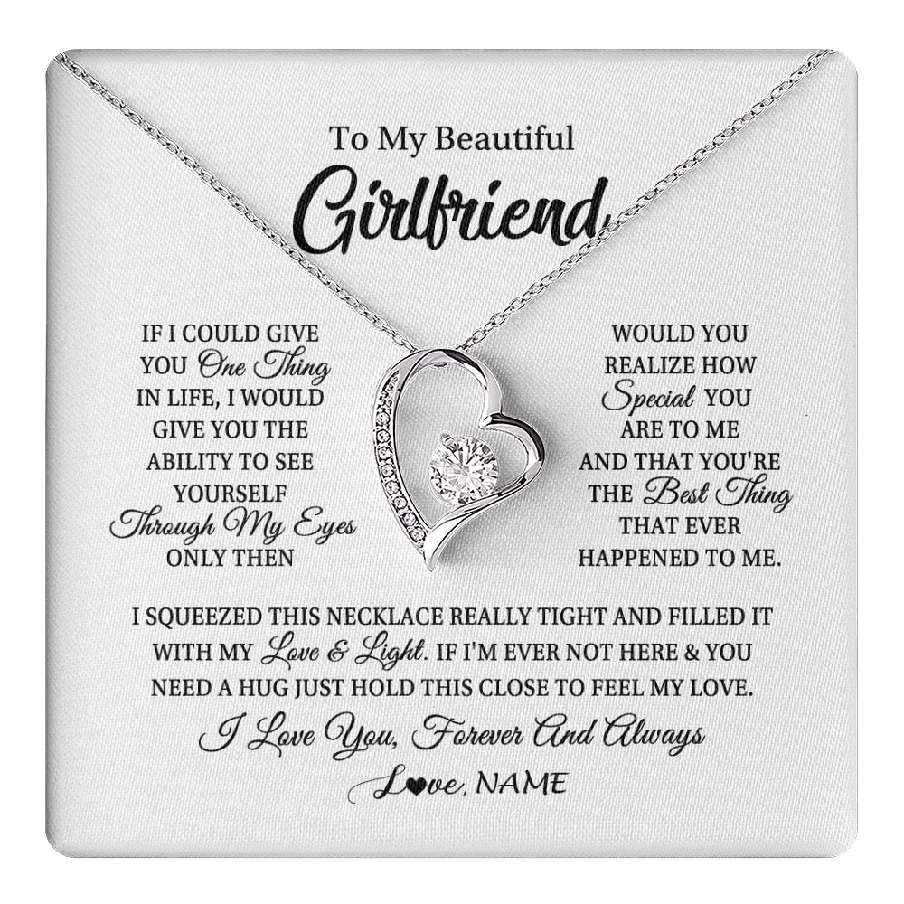 Forever Love Necklace 14K White Gold Finish | 1 | Personalized To My Beautiful Girlfriend Necklace From Boyfriend If I Could Give You Girlfriend Birthday Christmas Jewelry Customized Gift Box Message Card | teecentury