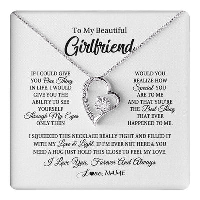 Forever Love Necklace 14K White Gold Finish | 1 | Personalized To My Beautiful Girlfriend Necklace From Boyfriend If I Could Give You Girlfriend Birthday Christmas Jewelry Customized Gift Box Message Card | teecentury