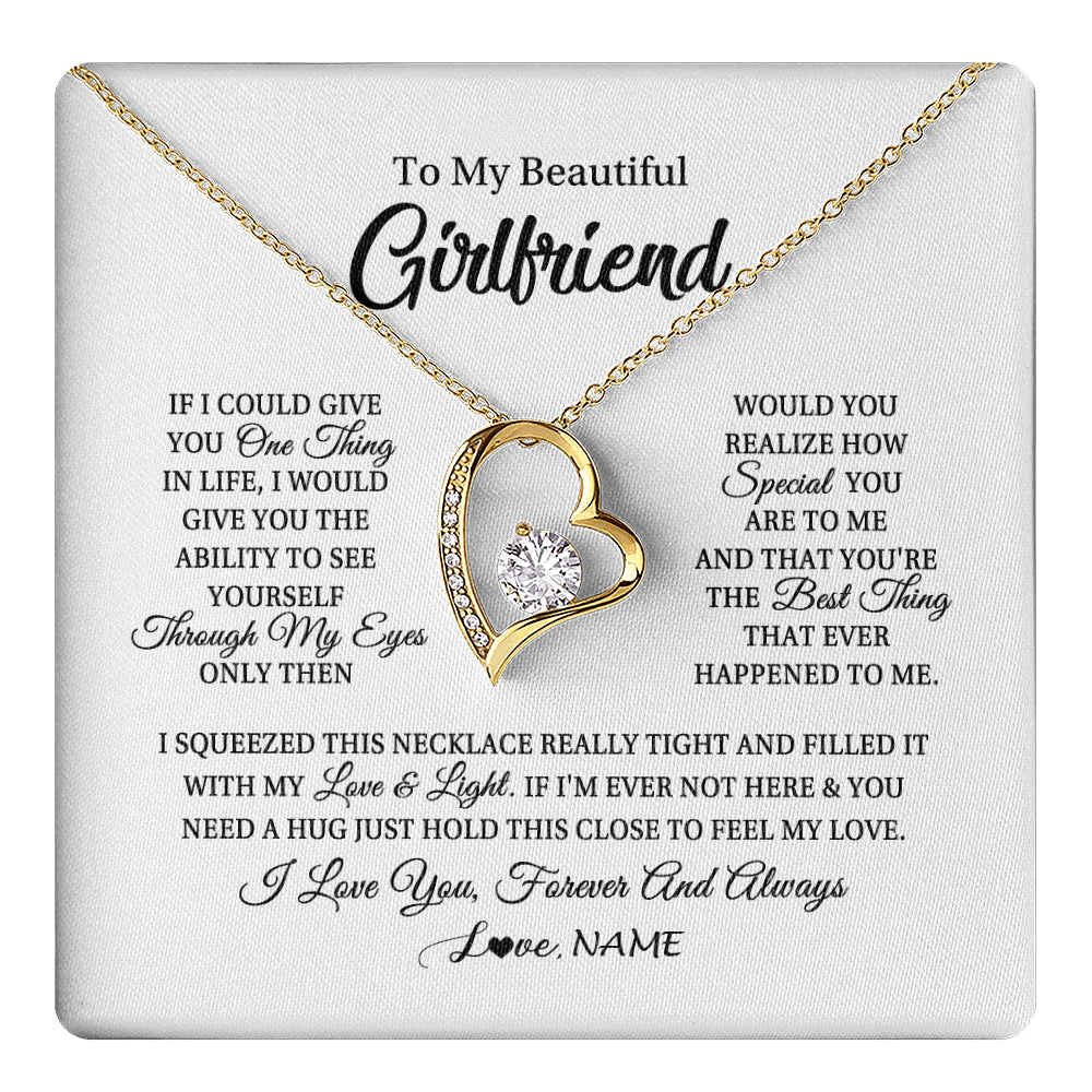 Forever Love Necklace 18K Yellow Gold Finish | 1 | Personalized To My Beautiful Girlfriend Necklace From Boyfriend If I Could Give You Girlfriend Birthday Christmas Jewelry Customized Gift Box Message Card | teecentury