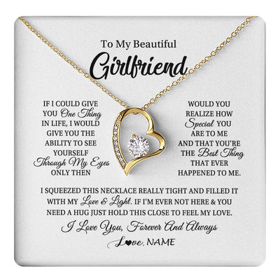 Forever Love Necklace 18K Yellow Gold Finish | 1 | Personalized To My Beautiful Girlfriend Necklace From Boyfriend If I Could Give You Girlfriend Birthday Christmas Jewelry Customized Gift Box Message Card | teecentury