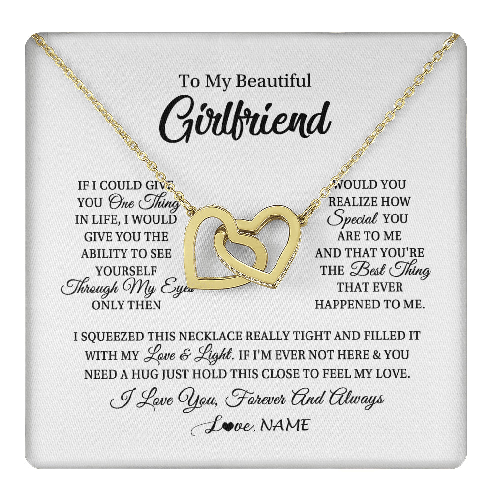 Interlocking Hearts Necklace 18K Yellow Gold Finish | 1 | Personalized To My Beautiful Girlfriend Necklace From Boyfriend If I Could Give You Girlfriend Birthday Christmas Jewelry Customized Gift Box Message Card | teecentury