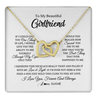 Interlocking Hearts Necklace 18K Yellow Gold Finish | 1 | Personalized To My Beautiful Girlfriend Necklace From Boyfriend If I Could Give You Girlfriend Birthday Christmas Jewelry Customized Gift Box Message Card | teecentury