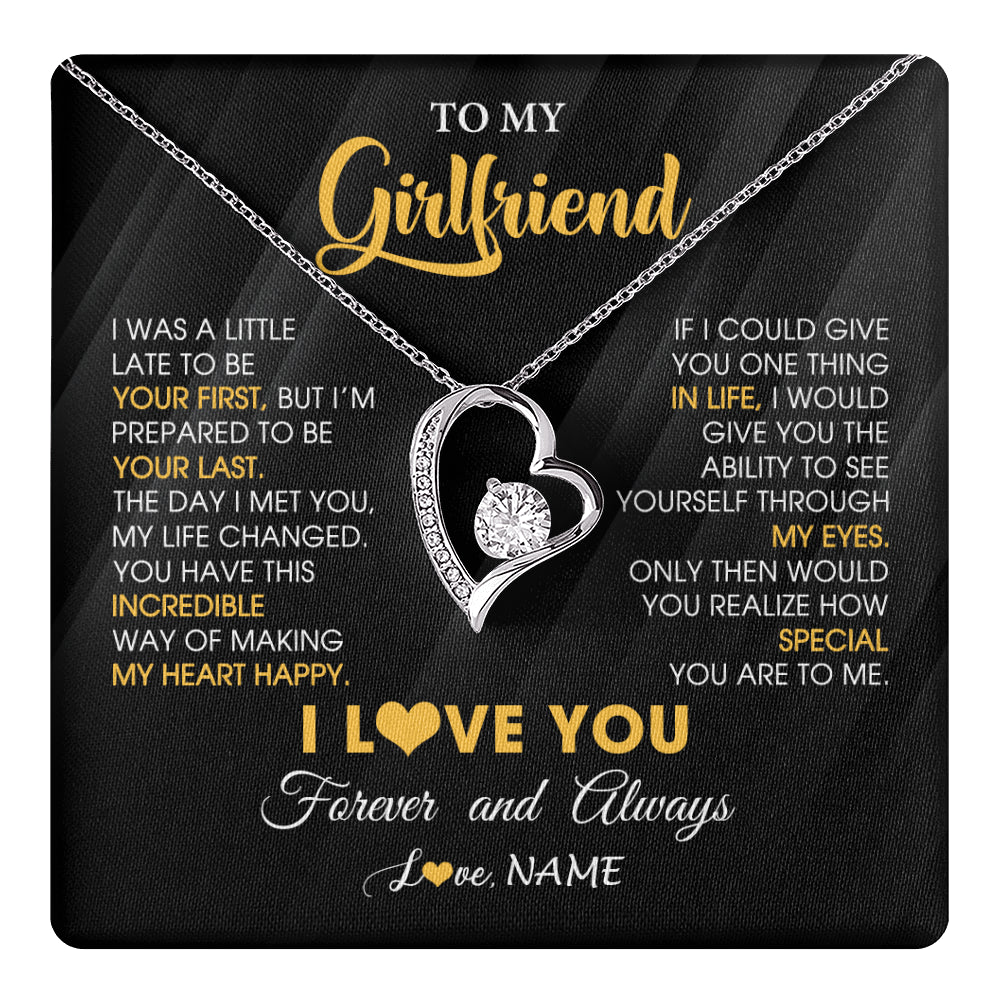 Forever Love Necklace 14K White Gold Finish | 1 | Personalized To My Beautiful Girlfriend Necklace From Boyfriend Jewelry Forever Love Girlfriend Birthday Gifts Anniversary Valentines Day Message Card | teecentury