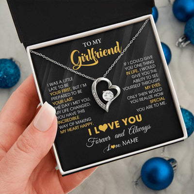 Forever Love Necklace 14K White Gold Finish | 2 | Personalized To My Beautiful Girlfriend Necklace From Boyfriend Jewelry Forever Love Girlfriend Birthday Gifts Anniversary Valentines Day Message Card | teecentury