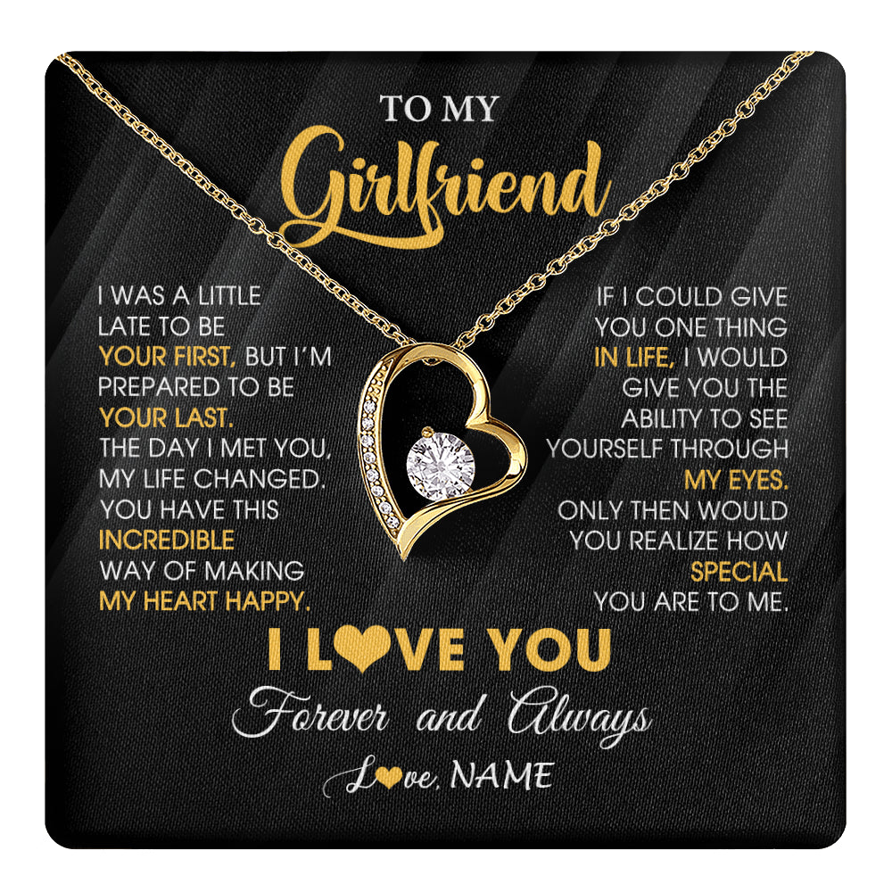 Forever Love Necklace 18K Yellow Gold Finish | 1 | Personalized To My Beautiful Girlfriend Necklace From Boyfriend Jewelry Forever Love Girlfriend Birthday Gifts Anniversary Valentines Day Message Card | teecentury