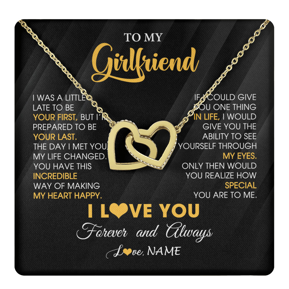 Interlocking Hearts Necklace 18K Yellow Gold Finish | 1 | Personalized To My Beautiful Girlfriend Necklace From Boyfriend Jewelry Forever Love Girlfriend Birthday Gifts Anniversary Valentines Day Message Card | teecentury