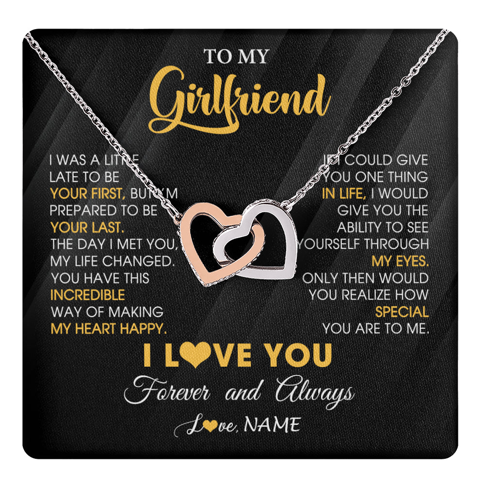 Interlocking Hearts Necklace Stainless Steel & Rose Gold Finish | 1 | Personalized To My Beautiful Girlfriend Necklace From Boyfriend Jewelry Forever Love Girlfriend Birthday Gifts Anniversary Valentines Day Message Card | teecentury