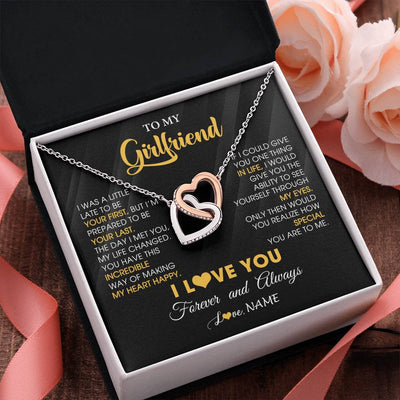 Interlocking Hearts Necklace Stainless Steel & Rose Gold Finish | 2 | Personalized To My Beautiful Girlfriend Necklace From Boyfriend Jewelry Forever Love Girlfriend Birthday Gifts Anniversary Valentines Day Message Card | teecentury