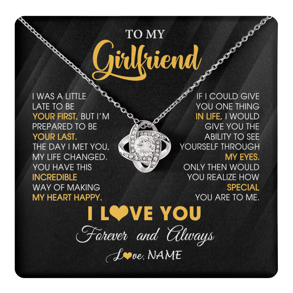 Love Knot Necklace 14K White Gold Finish | 1 | Personalized To My Beautiful Girlfriend Necklace From Boyfriend Jewelry Forever Love Girlfriend Birthday Gifts Anniversary Valentines Day Message Card | teecentury