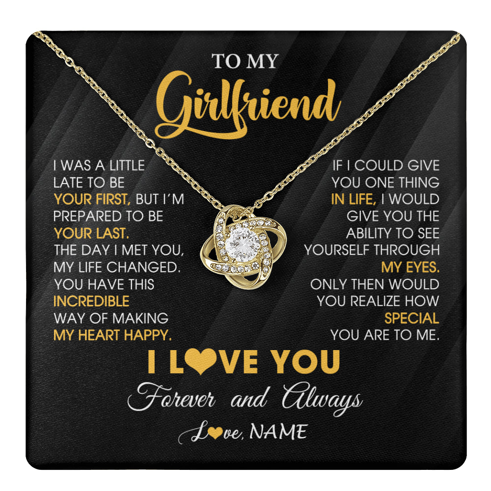 Love Knot Necklace 18K Yellow Gold Finish | 1 | Personalized To My Beautiful Girlfriend Necklace From Boyfriend Jewelry Forever Love Girlfriend Birthday Gifts Anniversary Valentines Day Message Card | teecentury