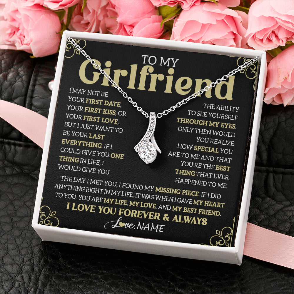 Alluring Beauty Necklace 14K White Gold Finish | 2 | Personalized To My Beautiful Girlfriend Necklace From Boyfriend The Day I Met You Birthday Gifts For Girlfriend Anniversary Valentines Day Message Card | teecentury