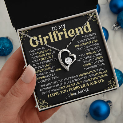 Forever Love Necklace 14K White Gold Finish | 2 | Personalized To My Beautiful Girlfriend Necklace From Boyfriend The Day I Met You Birthday Gifts For Girlfriend Anniversary Valentines Day Message Card | teecentury