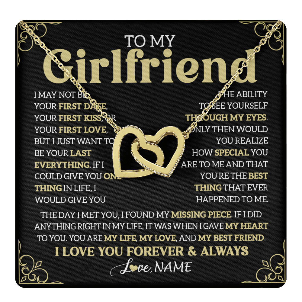 Interlocking Hearts Necklace 18K Yellow Gold Finish | 1 | Personalized To My Beautiful Girlfriend Necklace From Boyfriend The Day I Met You Birthday Gifts For Girlfriend Anniversary Valentines Day Message Card | teecentury