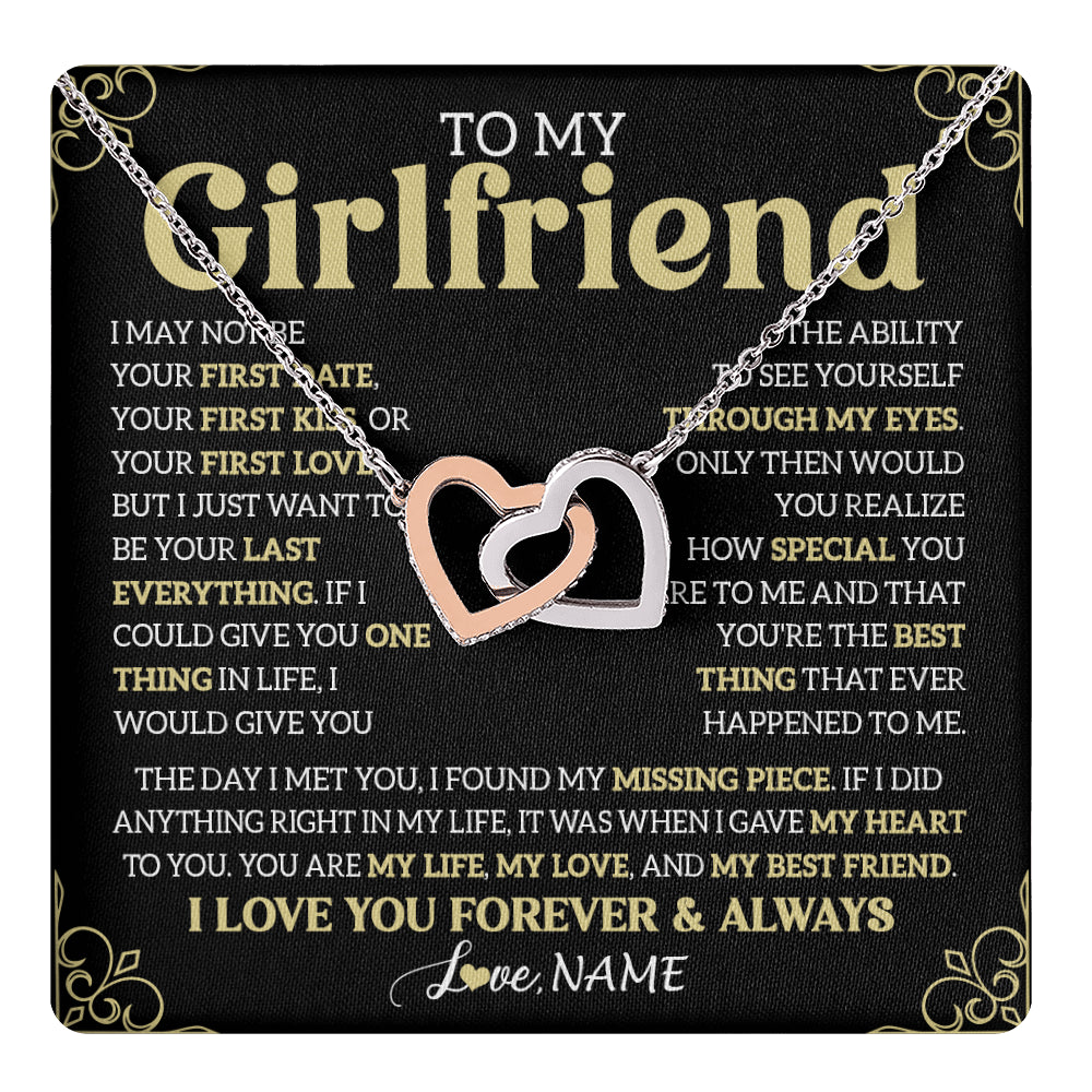 Interlocking Hearts Necklace Stainless Steel & Rose Gold Finish | 1 | Personalized To My Beautiful Girlfriend Necklace From Boyfriend The Day I Met You Birthday Gifts For Girlfriend Anniversary Valentines Day Message Card | teecentury