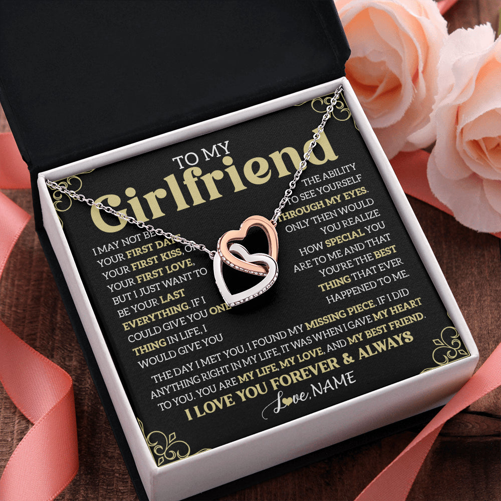 Interlocking Hearts Necklace Stainless Steel & Rose Gold Finish | 2 | Personalized To My Beautiful Girlfriend Necklace From Boyfriend The Day I Met You Birthday Gifts For Girlfriend Anniversary Valentines Day Message Card | teecentury