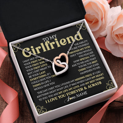 Interlocking Hearts Necklace Stainless Steel & Rose Gold Finish | 2 | Personalized To My Beautiful Girlfriend Necklace From Boyfriend The Day I Met You Birthday Gifts For Girlfriend Anniversary Valentines Day Message Card | teecentury