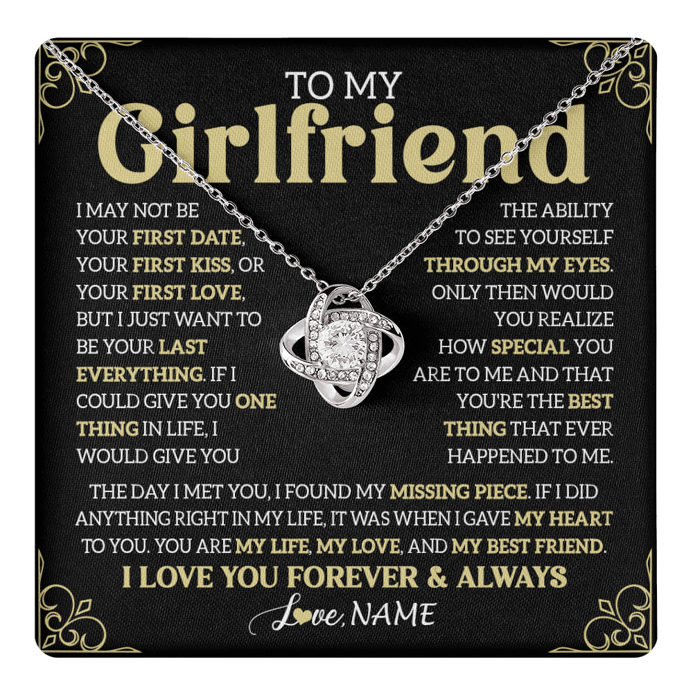Love Knot Necklace 14K White Gold Finish | 1 | Personalized To My Beautiful Girlfriend Necklace From Boyfriend The Day I Met You Birthday Gifts For Girlfriend Anniversary Valentines Day Message Card | teecentury