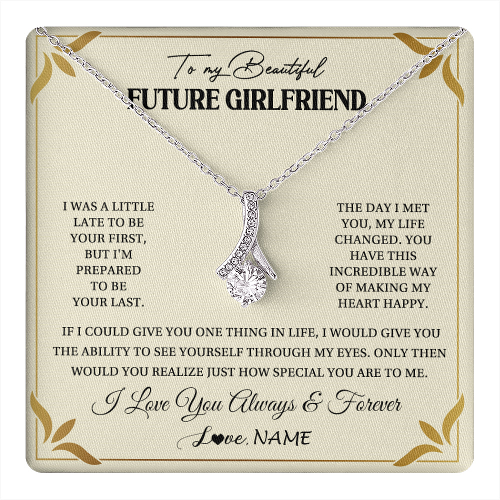 Alluring Beauty Necklace 14K White Gold Finish | 1 | Personalized To My Beautiful Girlfriend Necklace Gift From Boyfriend Promise Necklace For Girlfriend Birthday Christmas Customized Gift Box Message Card | teecentury