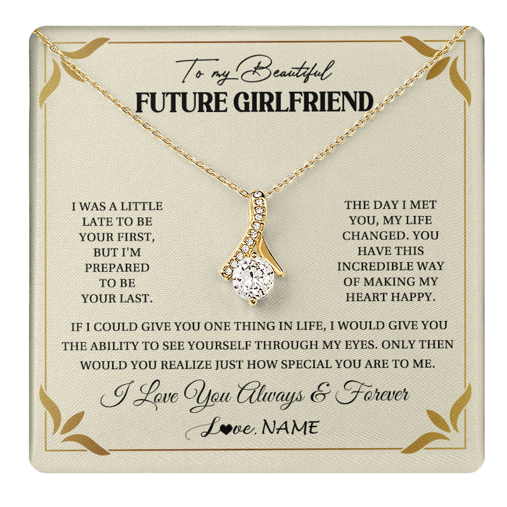 Alluring Beauty Necklace 18K Yellow Gold Finish | 1 | Personalized To My Beautiful Girlfriend Necklace Gift From Boyfriend Promise Necklace For Girlfriend Birthday Christmas Customized Gift Box Message Card | teecentury