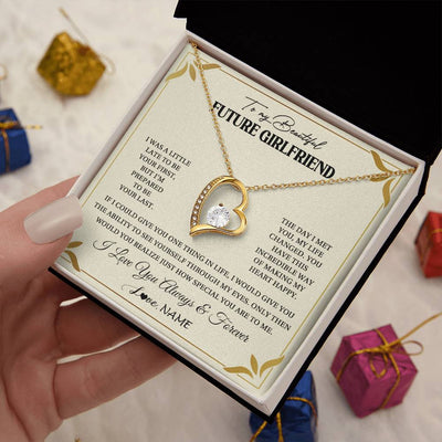 Forever Love Necklace 18K Yellow Gold Finish | 2 | Personalized To My Beautiful Girlfriend Necklace Gift From Boyfriend Promise Necklace For Girlfriend Birthday Christmas Customized Gift Box Message Card | teecentury