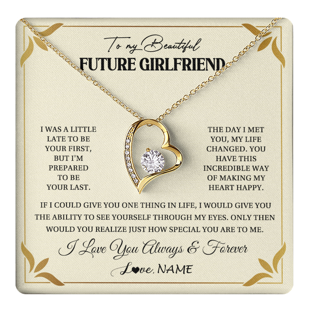 Forever Love Necklace 18K Yellow Gold Finish | 1 | Personalized To My Beautiful Girlfriend Necklace Gift From Boyfriend Promise Necklace For Girlfriend Birthday Christmas Customized Gift Box Message Card | teecentury