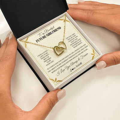 Interlocking Hearts Necklace 18K Yellow Gold Finish | 2 | Personalized To My Beautiful Girlfriend Necklace Gift From Boyfriend Promise Necklace For Girlfriend Birthday Christmas Customized Gift Box Message Card | teecentury