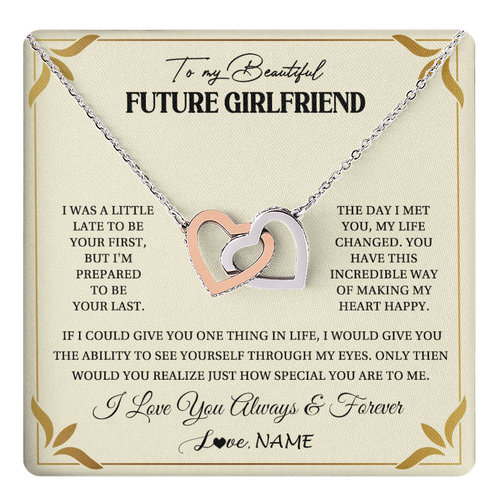Interlocking Hearts Necklace Stainless Steel & Rose Gold Finish | 1 | Personalized To My Beautiful Girlfriend Necklace Gift From Boyfriend Promise Necklace For Girlfriend Birthday Christmas Customized Gift Box Message Card | teecentury