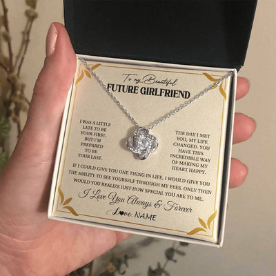 Love Knot Necklace 14K White Gold Finish | 2 | Personalized To My Beautiful Girlfriend Necklace Gift From Boyfriend Promise Necklace For Girlfriend Birthday Christmas Customized Gift Box Message Card | teecentury