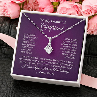 Alluring Beauty Necklace 14K White Gold Finish | Personalized To My Beautiful Girlfriend Necklace Gift Romantic Gifts For Girlfriend Birthday Anniversary Valentines Christmas Customized Gift Box Message Card | teecentury