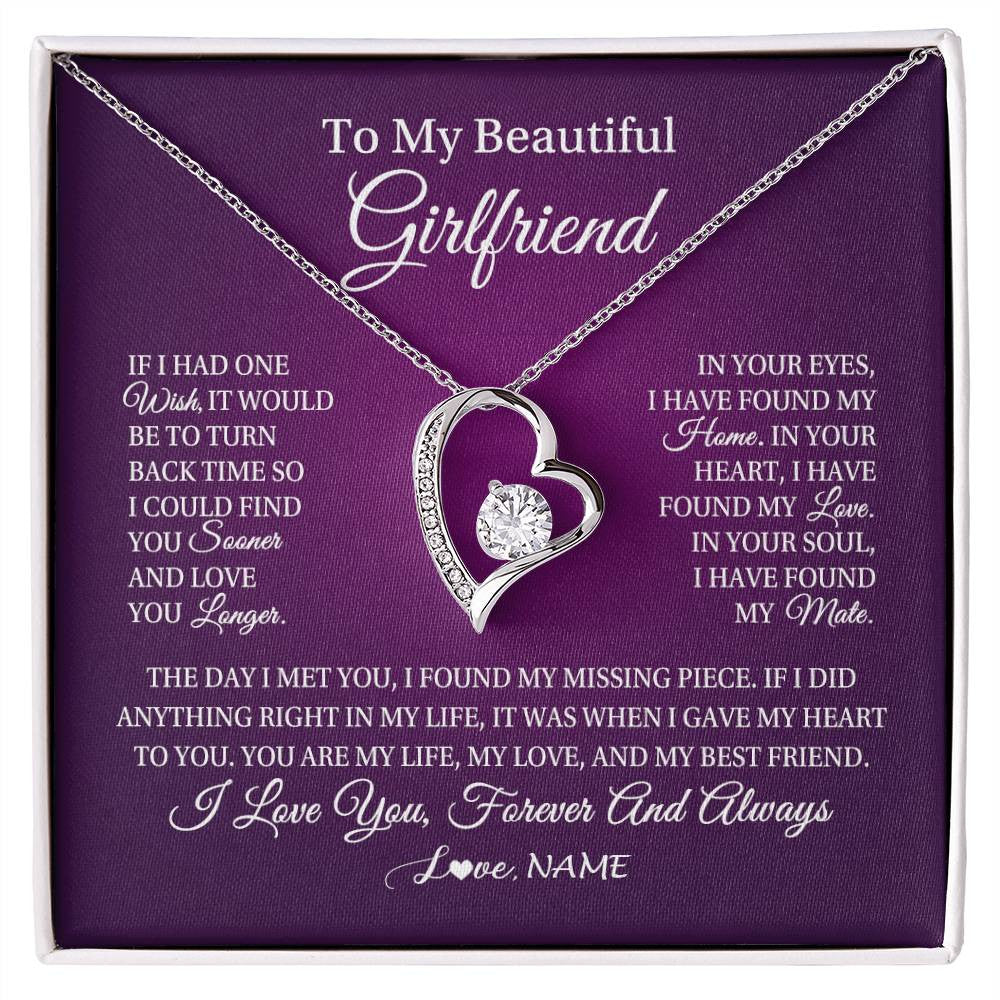 Forever Love Necklace 14K White Gold Finish | Personalized To My Beautiful Girlfriend Necklace Gift Romantic Gifts For Girlfriend Birthday Anniversary Valentines Christmas Customized Gift Box Message Card | teecentury