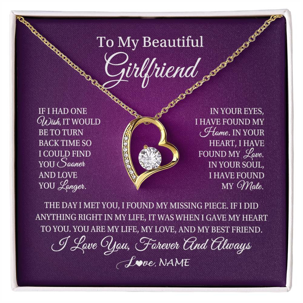 Forever Love Necklace 18K Yellow Gold Finish | Personalized To My Beautiful Girlfriend Necklace Gift Romantic Gifts For Girlfriend Birthday Anniversary Valentines Christmas Customized Gift Box Message Card | teecentury