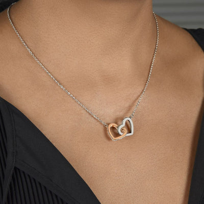 Interlocking Hearts Necklace Stainless Steel & Rose Gold Finish | Personalized To My Beautiful Girlfriend Necklace Gift Romantic Gifts For Girlfriend Birthday Anniversary Valentines Christmas Customized Gift Box Message Card | teecentury